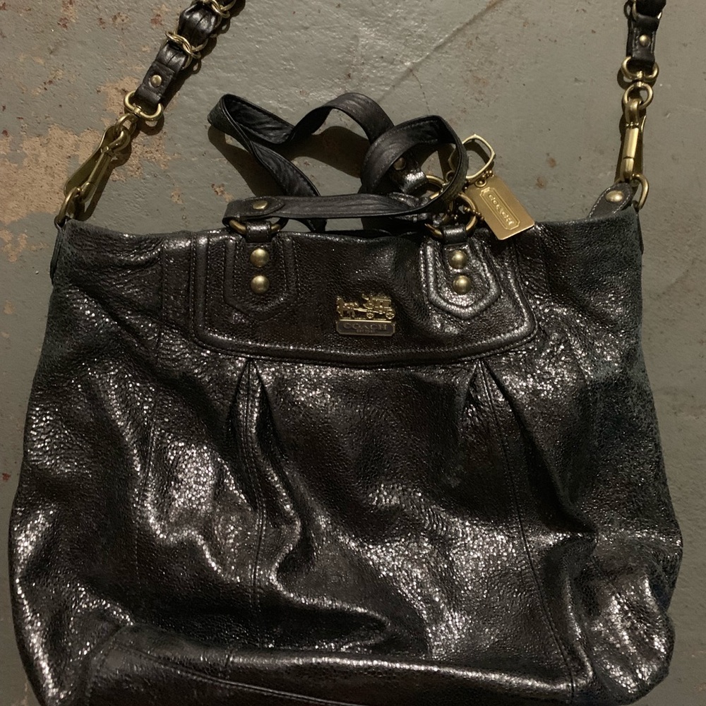 Large gray coach purse.
